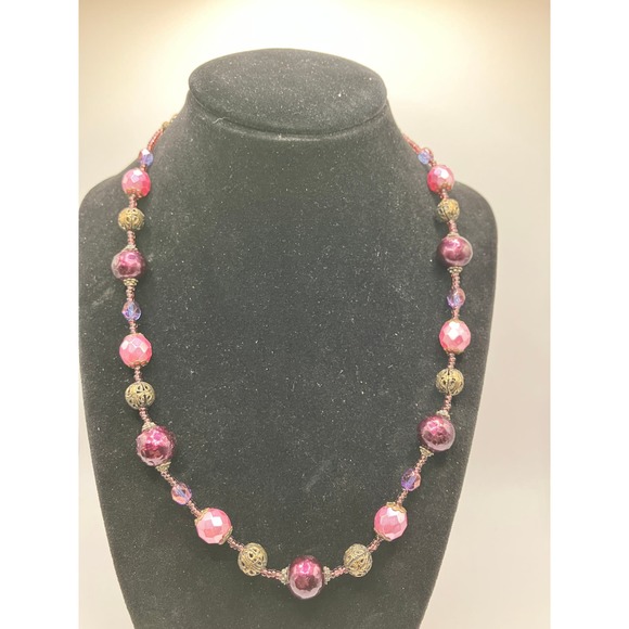 Purple 2 Types of beads and Brass Filigree Beads Necklace! - Picture 3 of 8